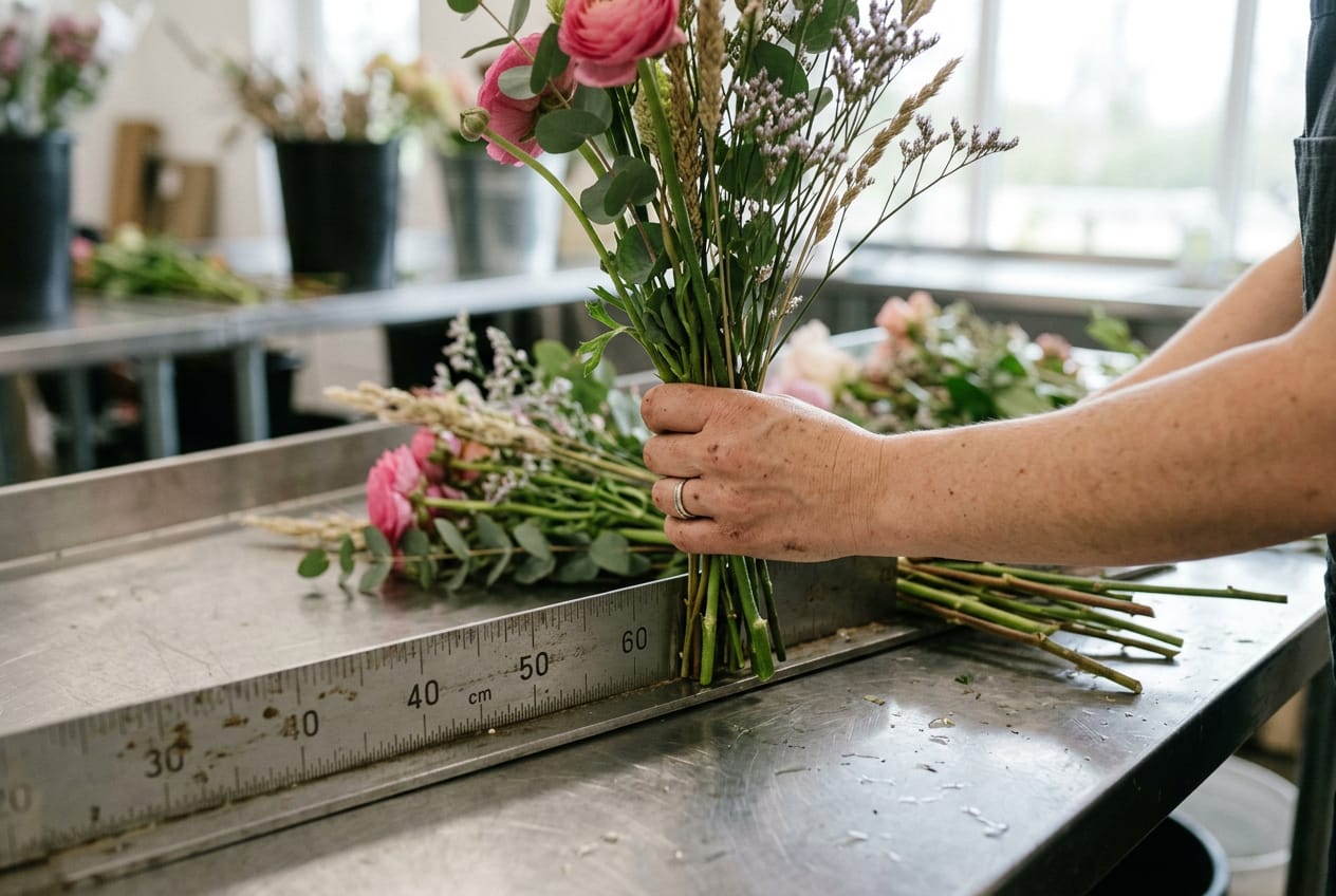 Checking stem length against a grading gauge